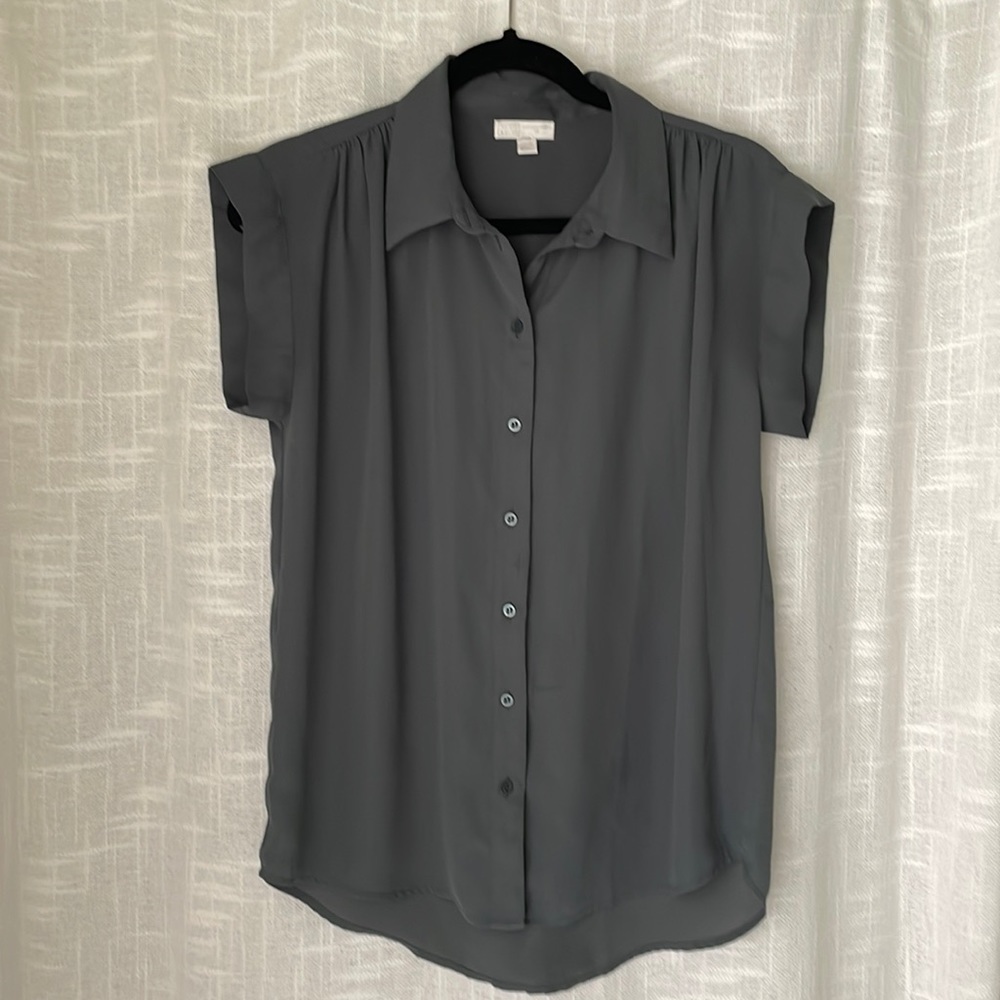 14th & Union Women XS Short Sleeve Green Grey Button Down Blouse Collar